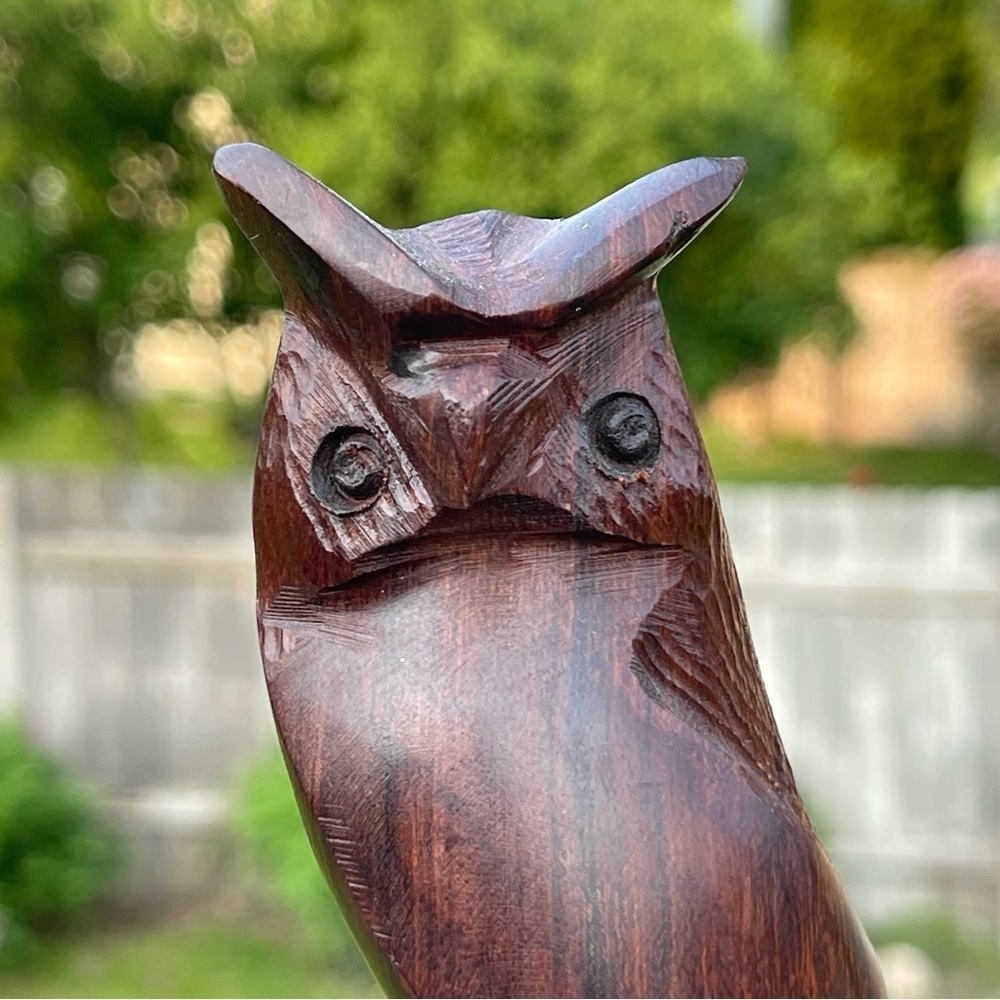 Vintage Ironwood Hand Carved Wooden Owl Bird  Figurine Sculpture 6” MCM Decor - Picture 2 of 8